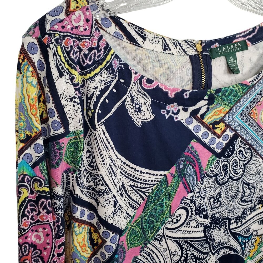LRL Ralph Lauren Size XL Top Multicolor Paisley Floral Patchwork Print Back Zip - Picture 7 of 8